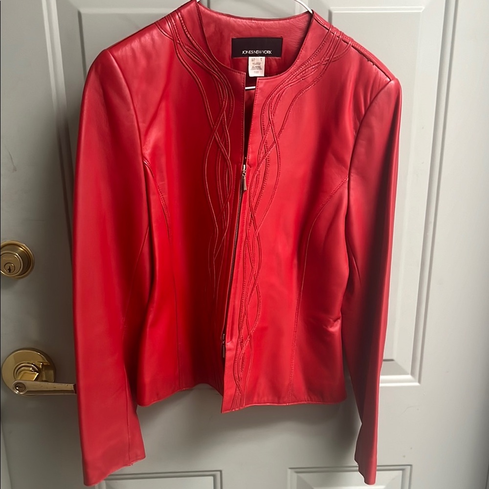 Jones New York Women's Red Leather Jacket